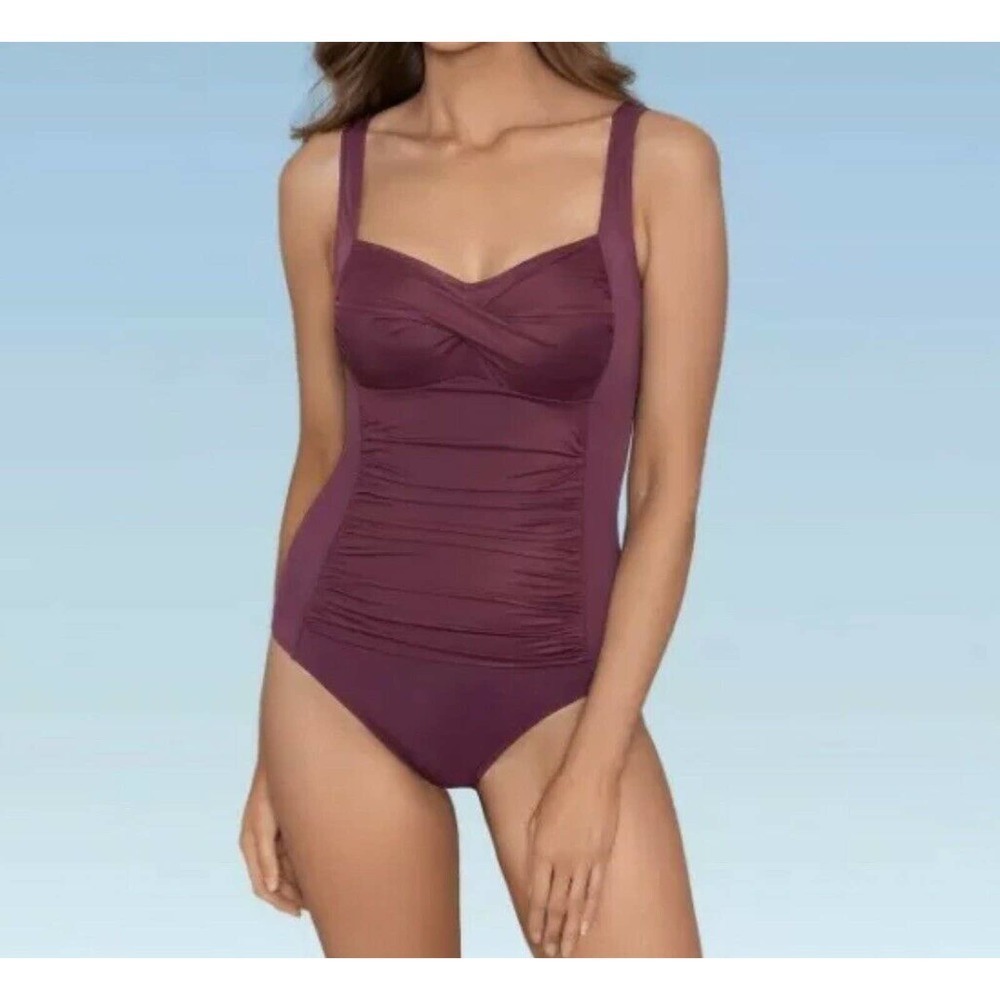 Dreamsuit Miracle Brands Slimming Ruched Front One Piece Swimsuit Purple